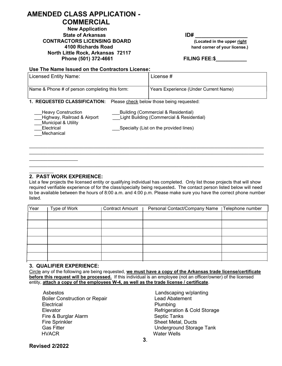 Arkansas Amended Class Application Commercial Fill Out Sign Online