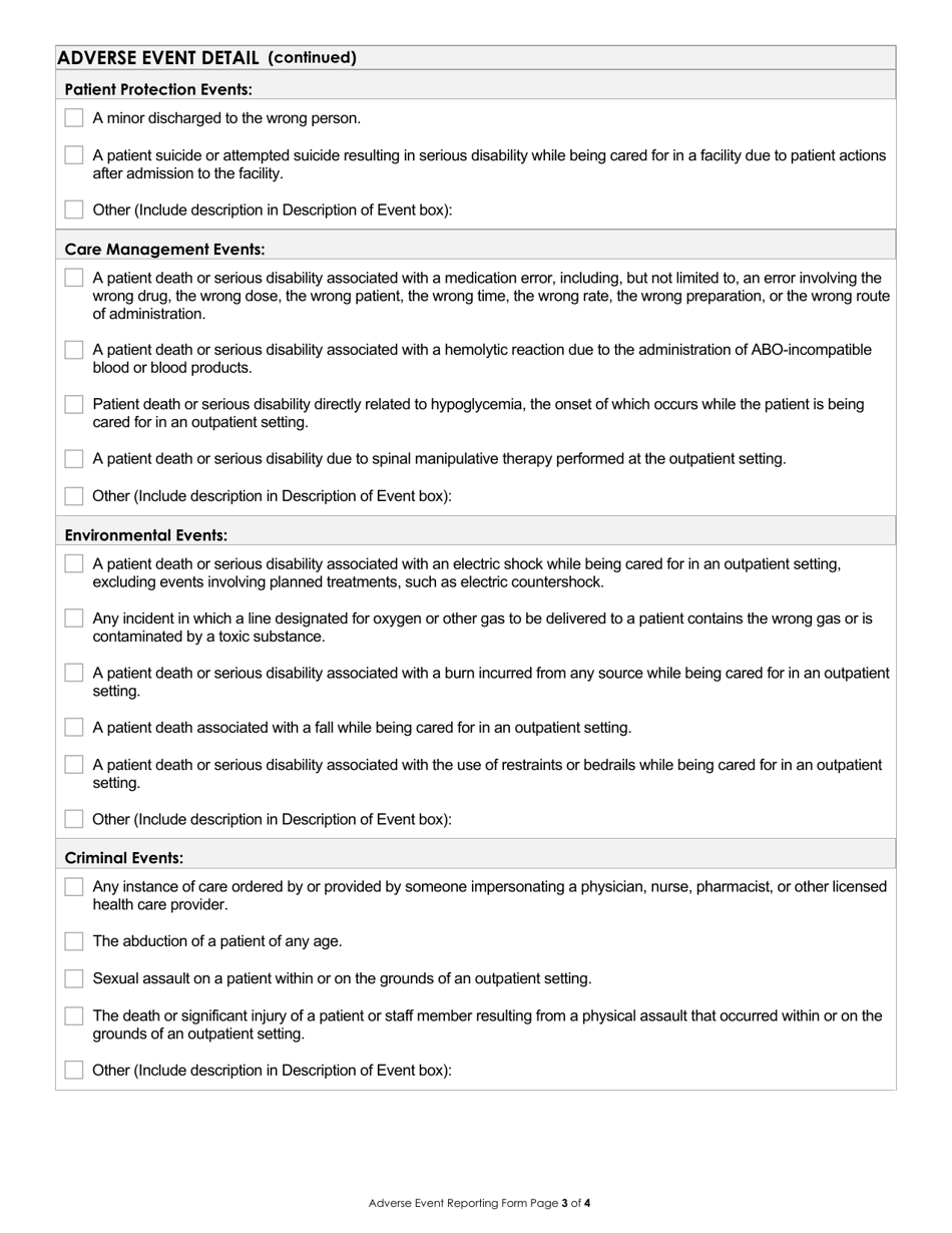 California Adverse Event Reporting Form For Accredited Outpatient