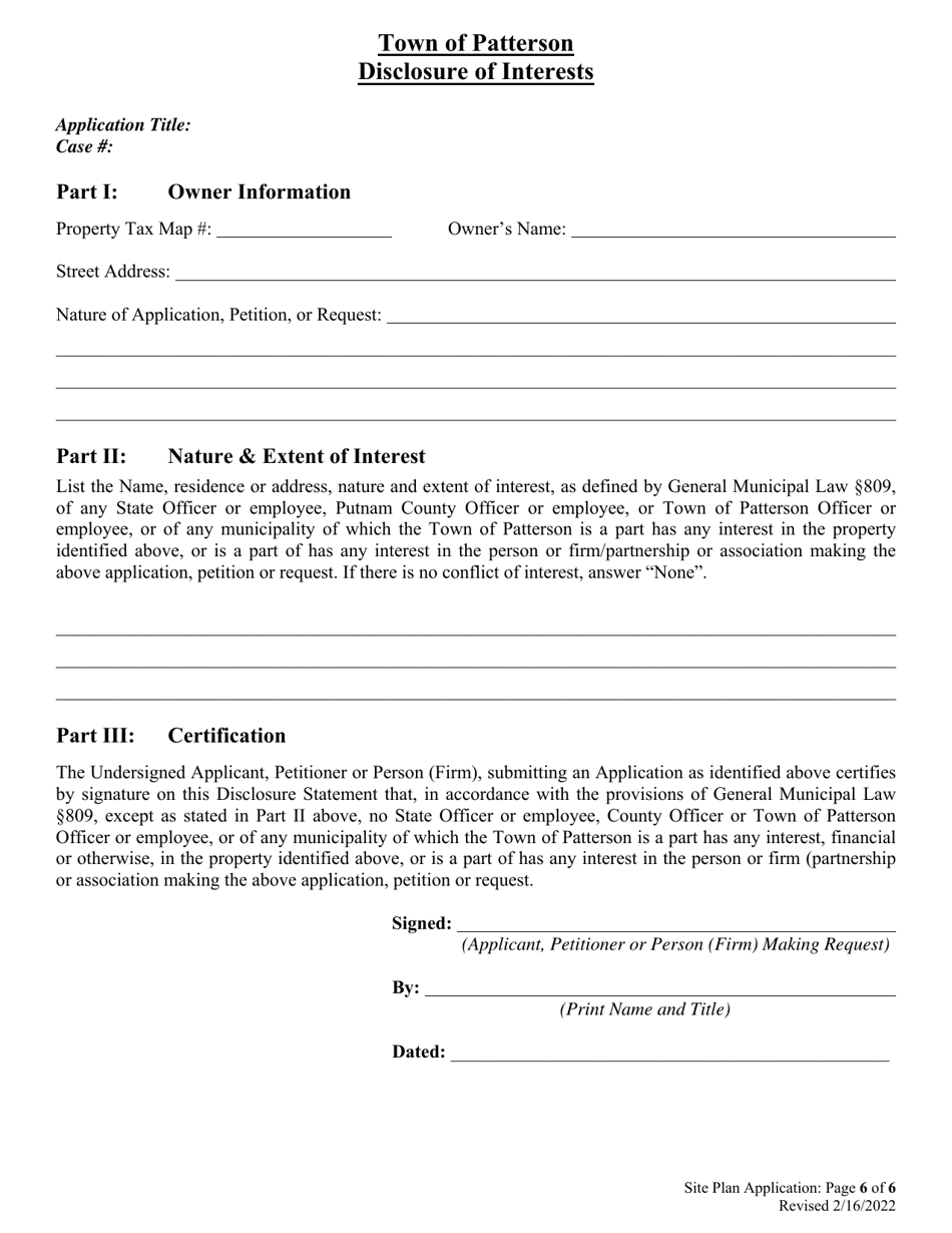 Town Of Patterson New York Site Plan Application Fill Out Sign