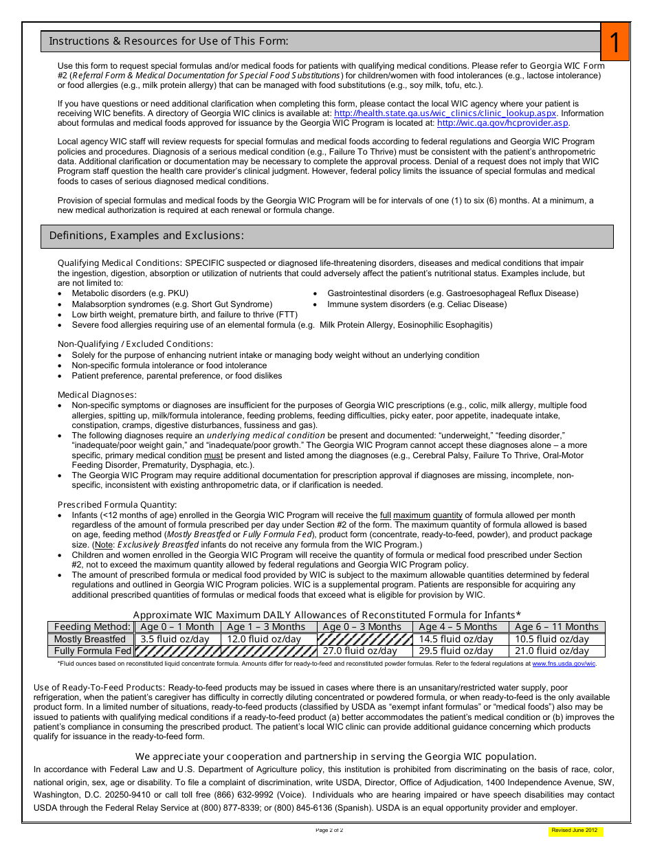 Georgia United States Medical Documentation Form For Wic Special