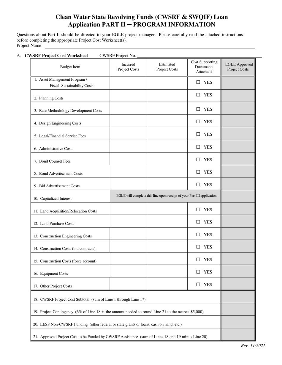 Michigan Program Information Clean Water State Revolving Funds Cwsrf