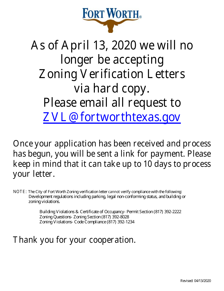 City Of Fort Worth Texas Request For Zoning Verification Letter Fill