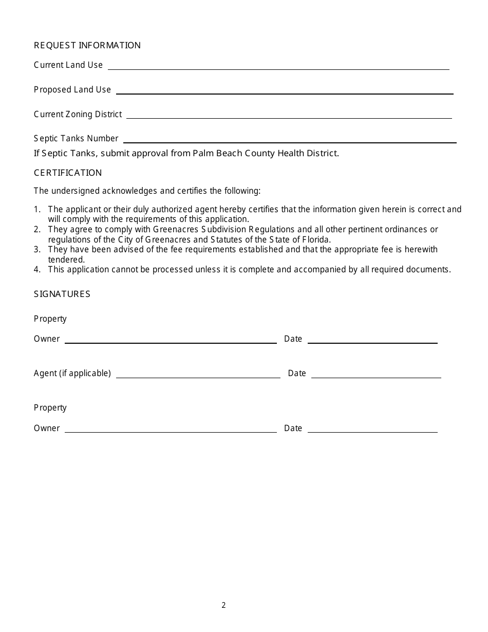 City Of Greenacres Florida Application For Plat Exemption Fill Out