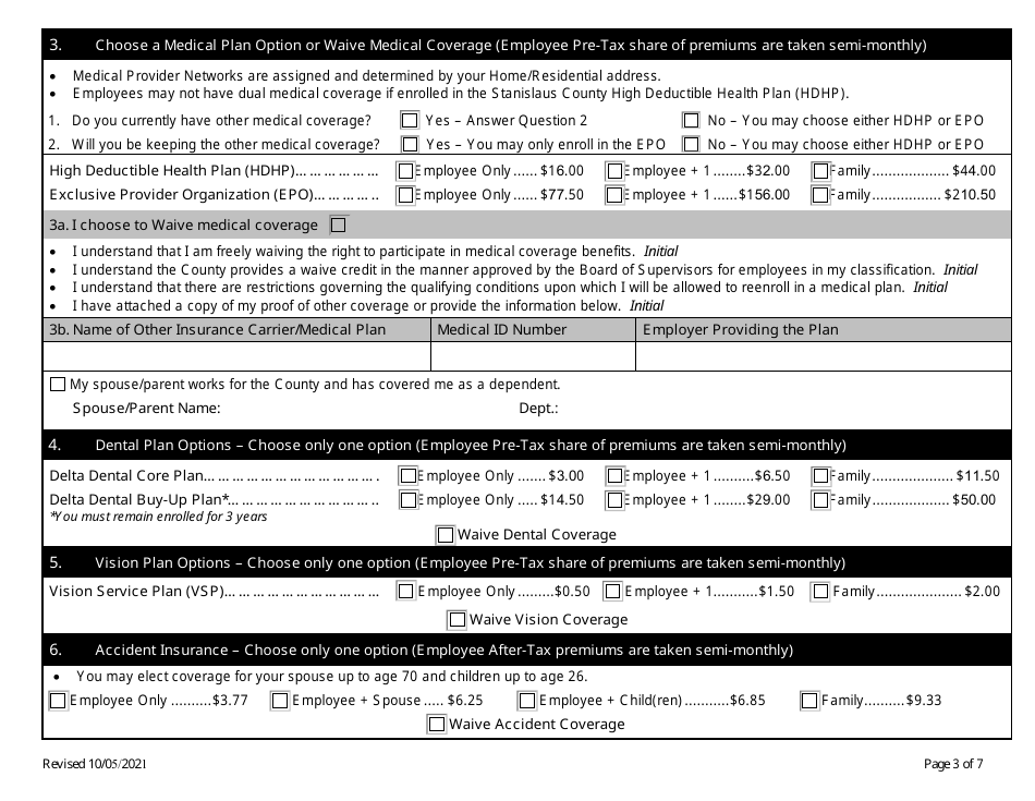 Stanislaus County California Employee Benefit Enrollment Form