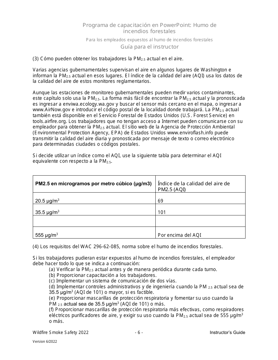 Washington Guia Para El Instructor Programa De Capacitacion En