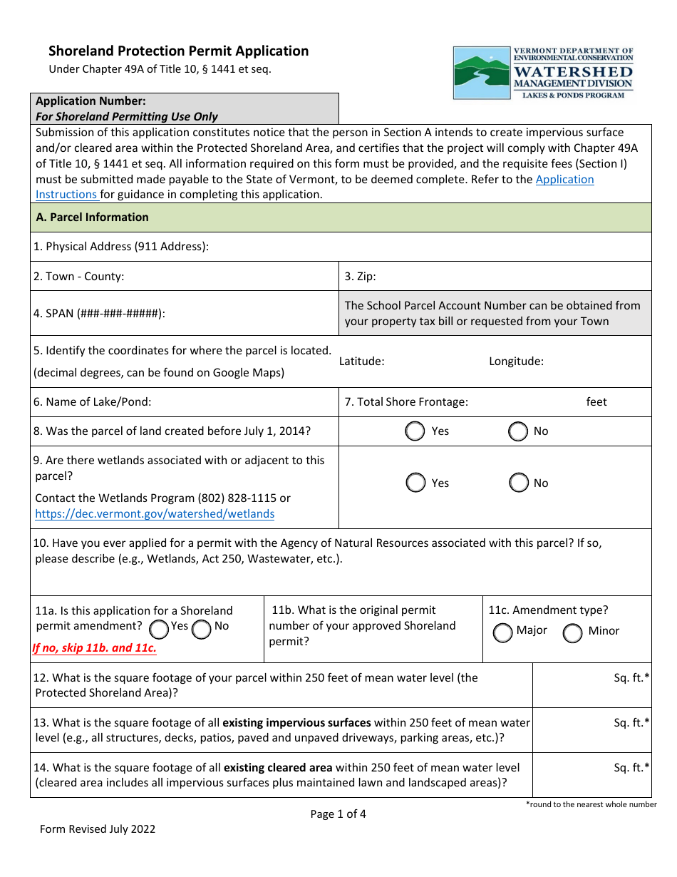 Vermont Shoreland Protection Permit Application Fill Out Sign Online