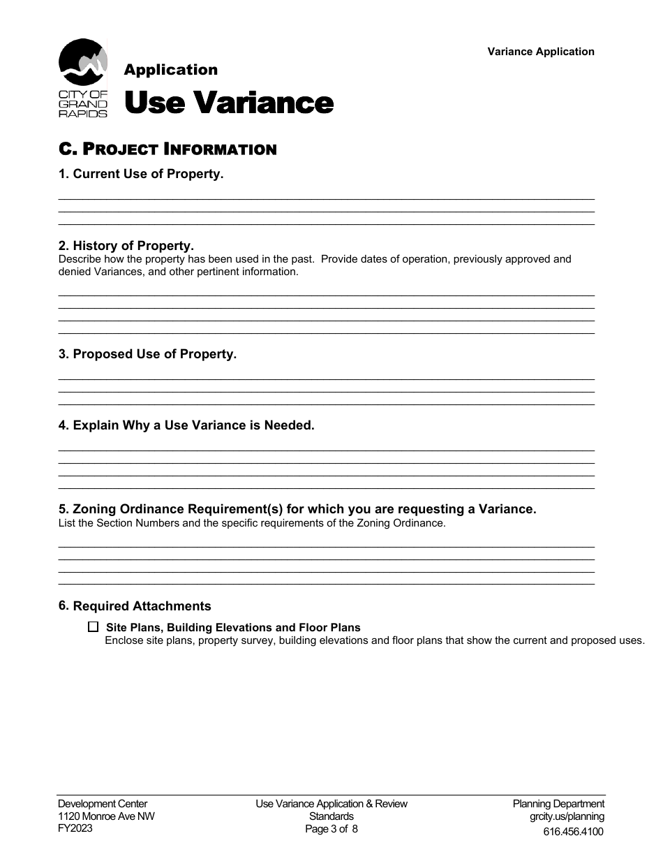 City Of Grand Rapids Michigan Application Use Variance Fill Out