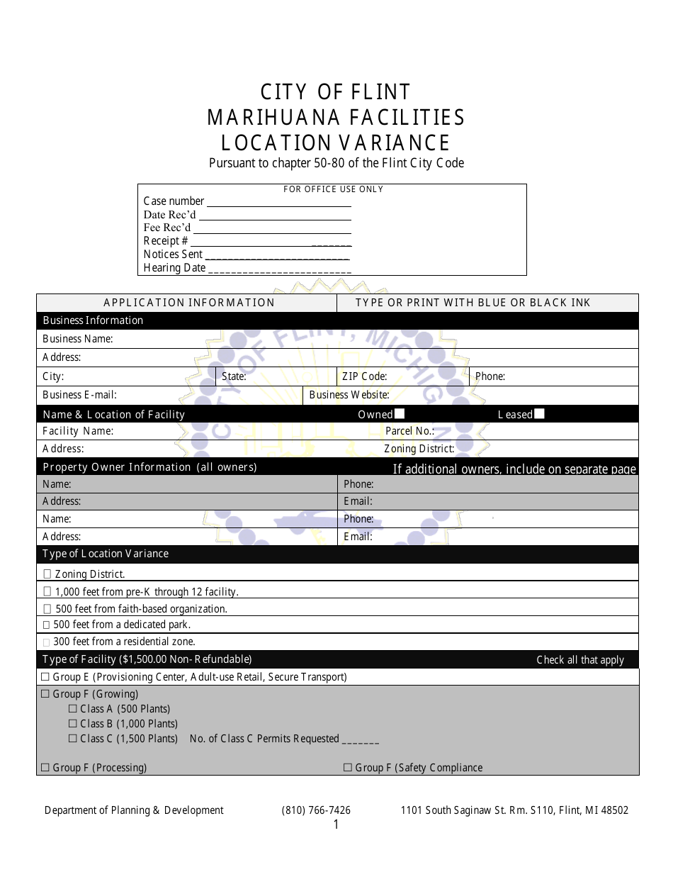 City Of Flint Michigan Marihuana Facilities Location Variance Fill