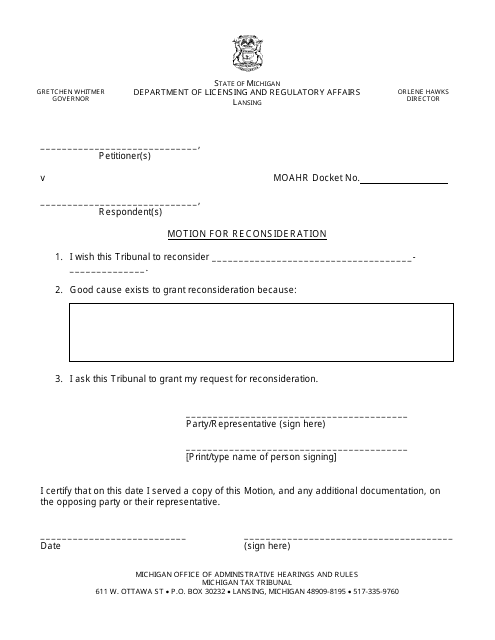 Michigan Motion For Reconsideration Fill Out Sign Online And