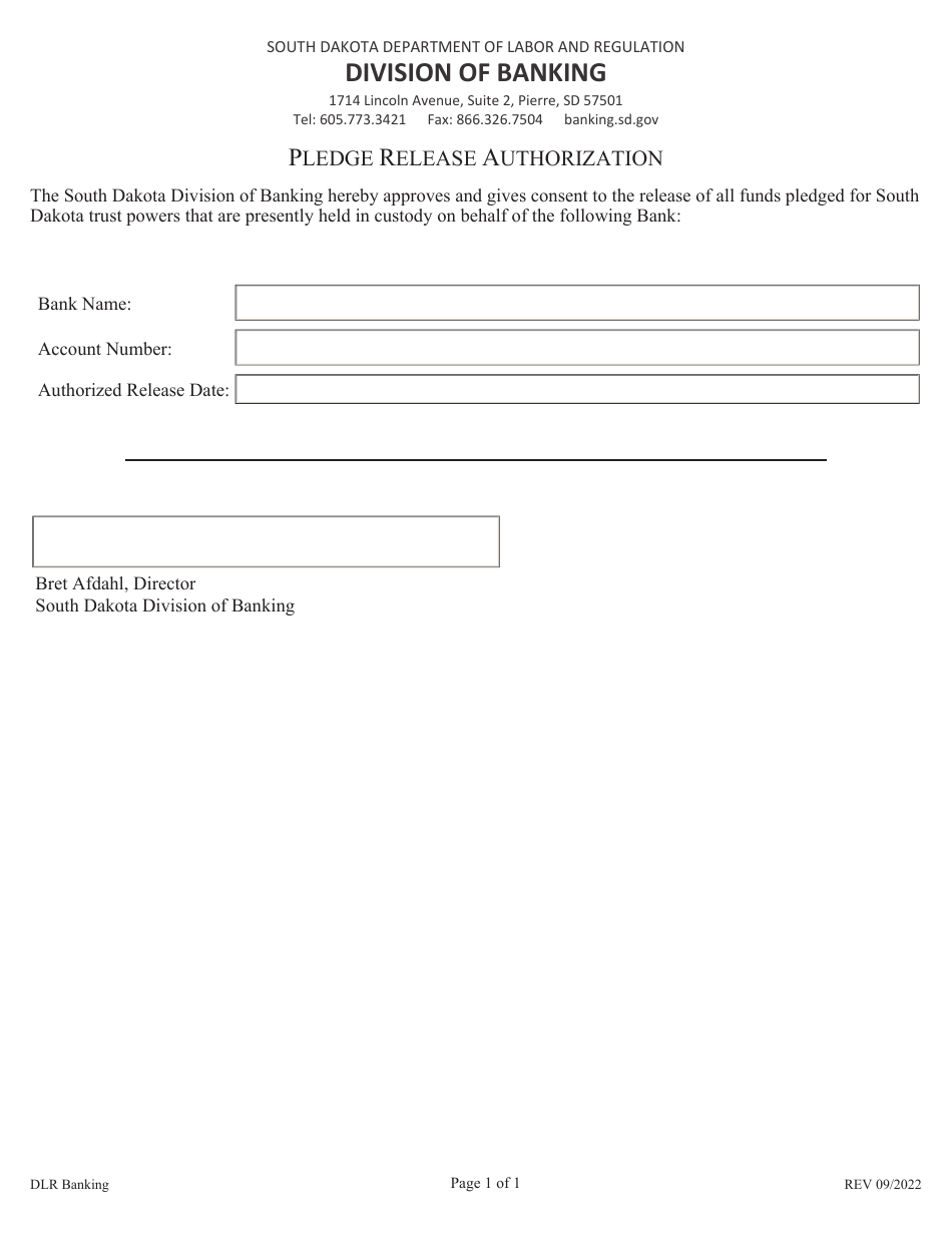 South Dakota Pledge Release Authorization Fill Out Sign Online And