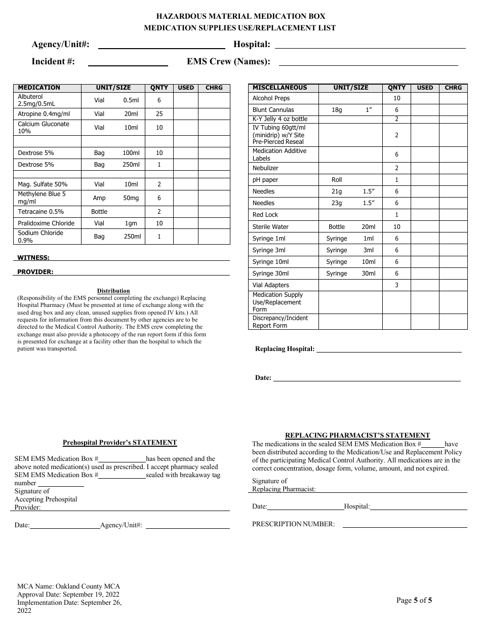 Oakland County Michigan Hazardous Materials Medication Exchange And