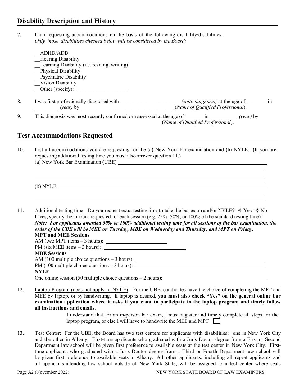 New York Application For Non Standard Test Accommodations Nta Fill