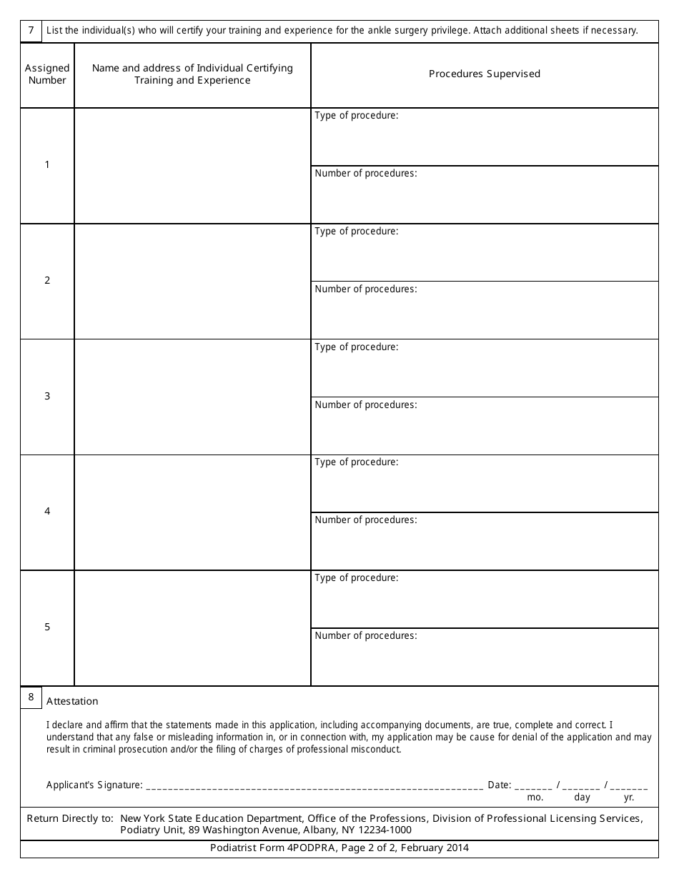 Podiatrist Ankle Surgery Privilege Form 4PODPRA Fill Out Sign Online