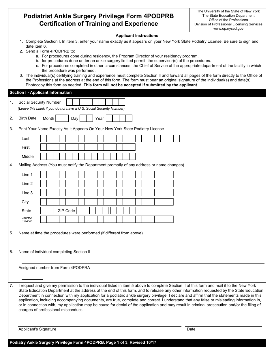 Podiatrist Ankle Surgery Privilege Form Podprb Fill Out Sign Online