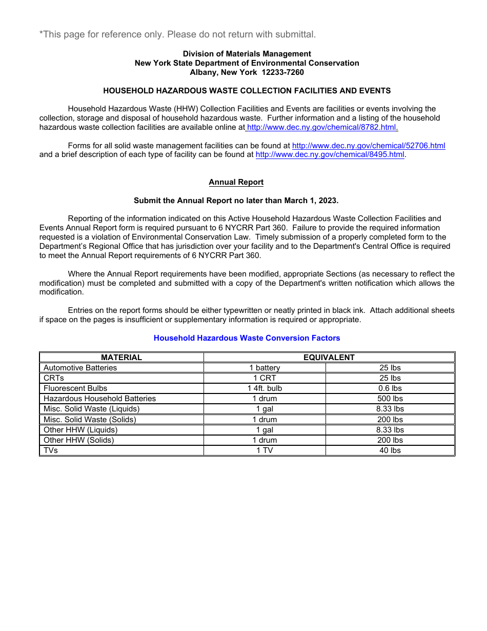 New York Household Hazardous Waste Collection Event Annual Report