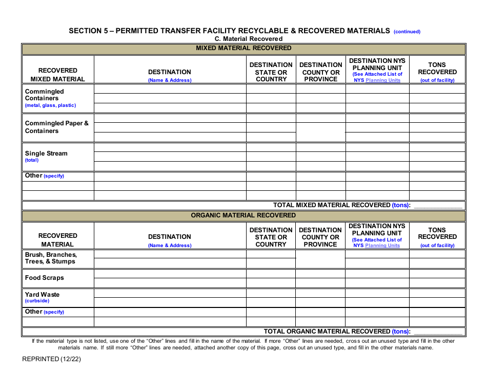 New York Permitted Transfer Facility Annual Report Fill Out