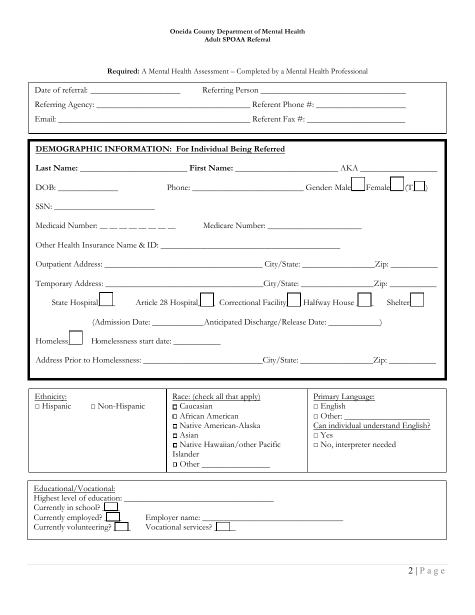 Oneida County New York Adult Single Point Of Access And Accountability