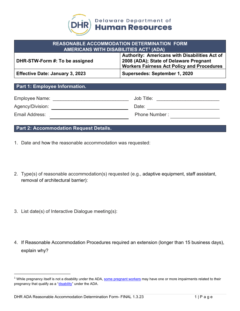 Delaware Reasonable Accommodation Determination Form Americans With