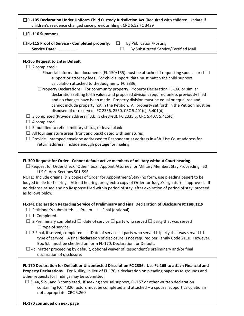 County Of Sonoma California Checklist Default Without Agreement