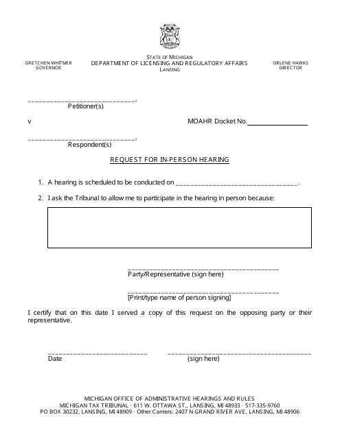 Michigan Request For In Person Hearing Fill Out Sign Online And