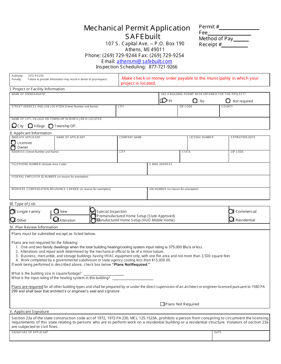 City Of Albion Michigan Safebuilt Mechanical Permit Application Fill