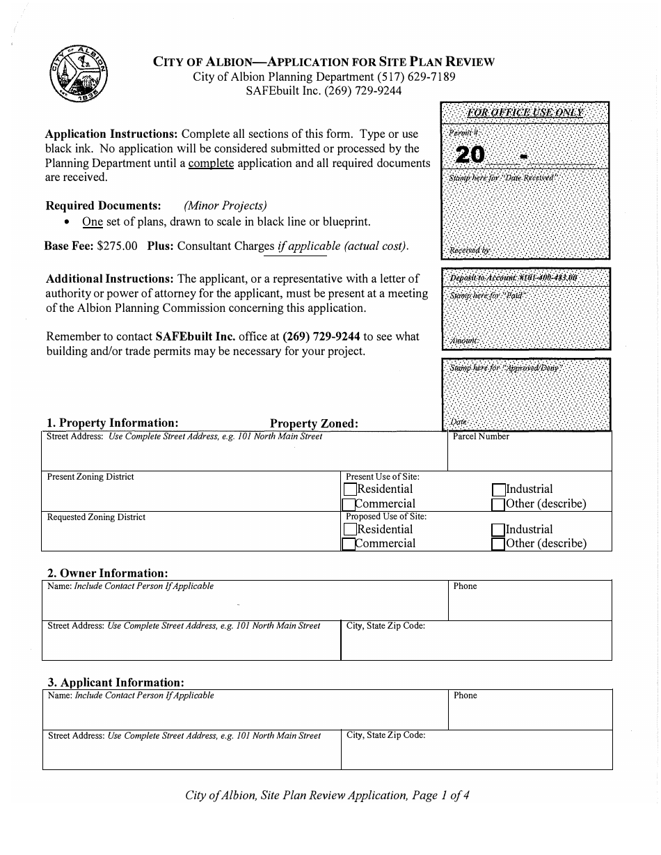 City Of Albion Michigan Application For Site Plan Review Fill Out