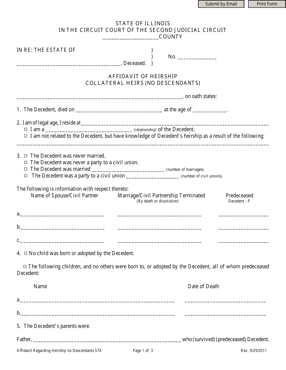 Illinois Affidavit Of Heirship Collateral Heirs No Descendants Fill Out Sign Online And