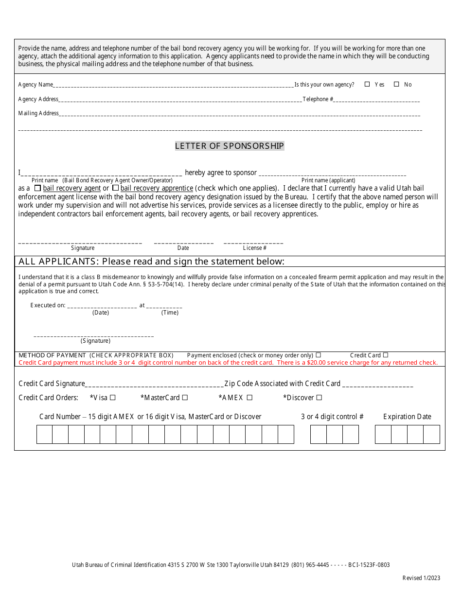 Utah Renewal Application For Bail Enforcement Licensing Fill Out