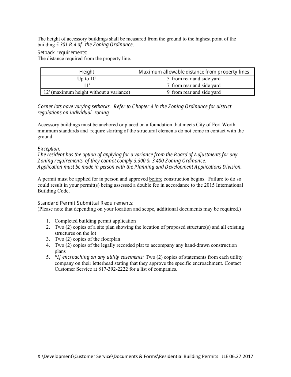 City Of Fort Worth Texas Residential Building Permit Application