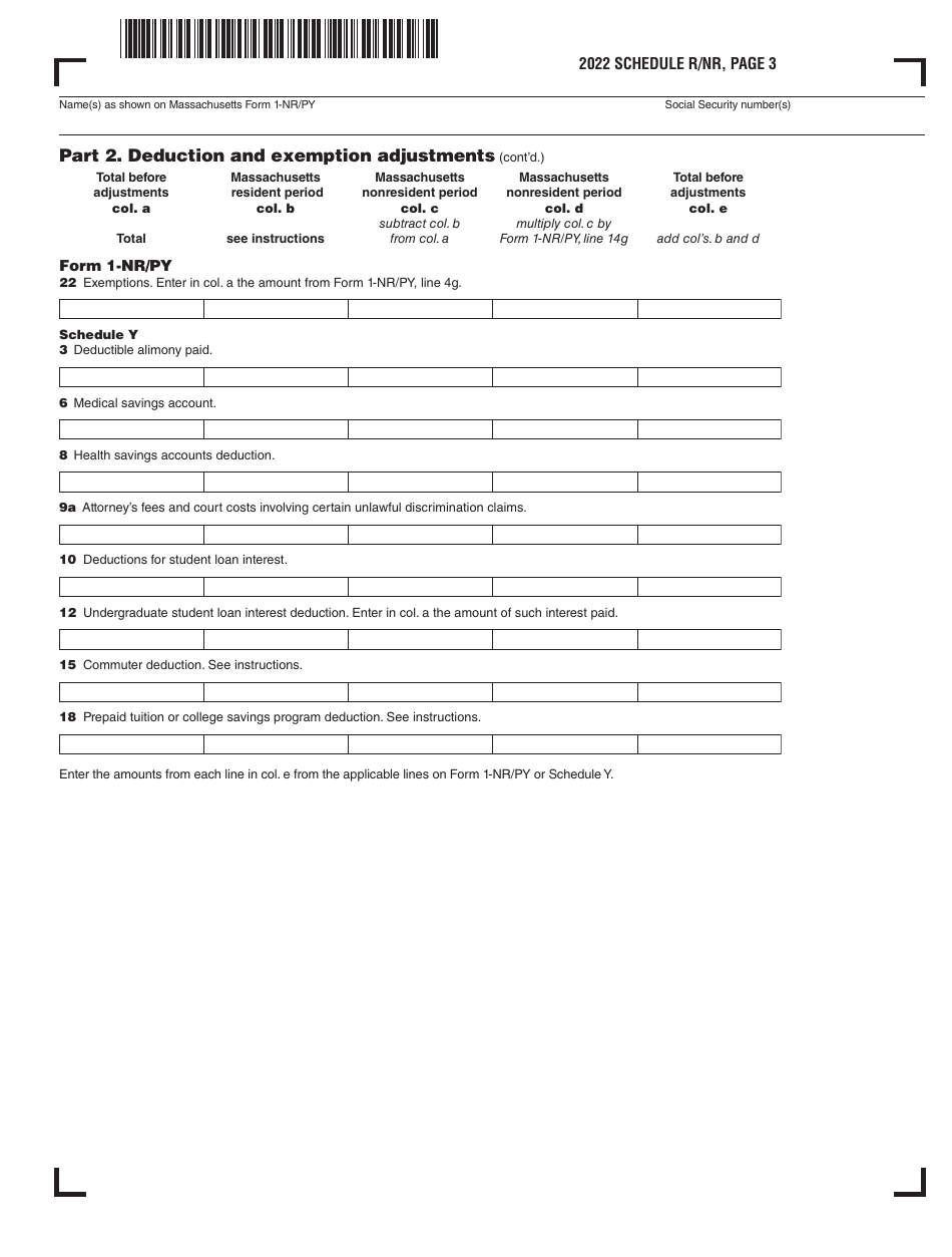 2022 Massachusetts Resident Nonresident Worksheet Fill Out Sign