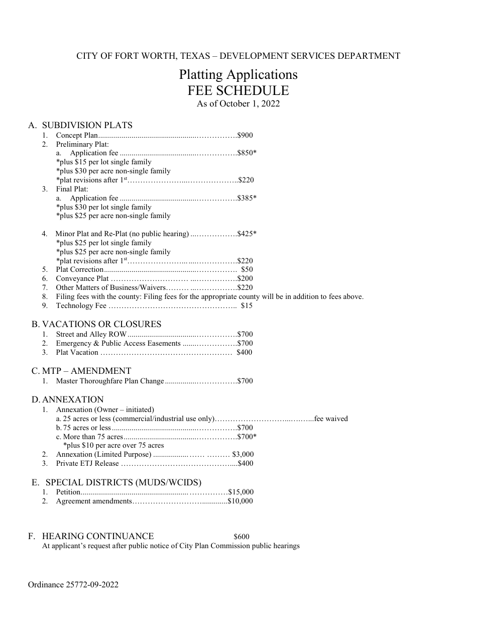 City Of Fort Worth Texas Application For Subdivision Plat Approval