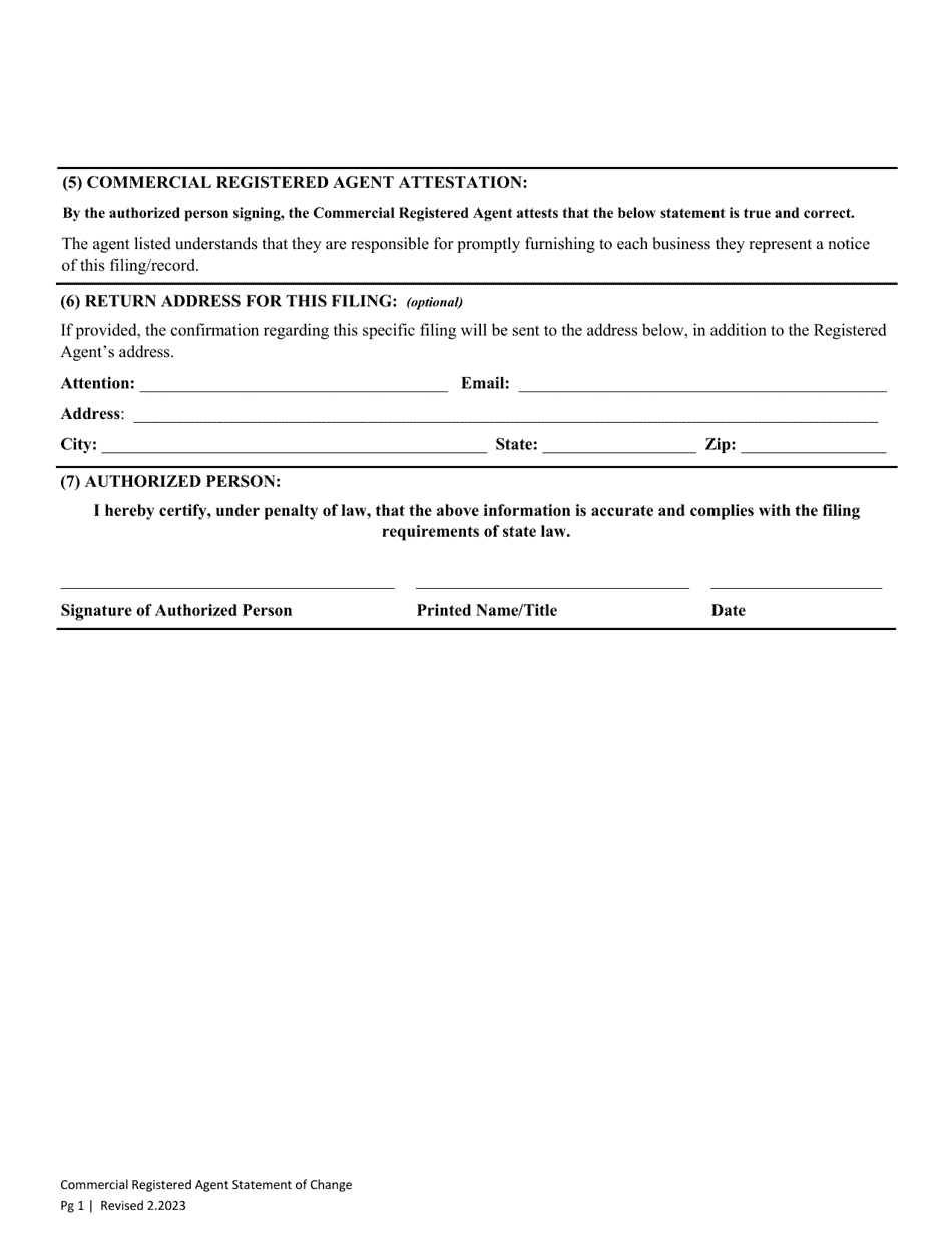 Washington Commercial Registered Agent Statement Of Change Fill Out