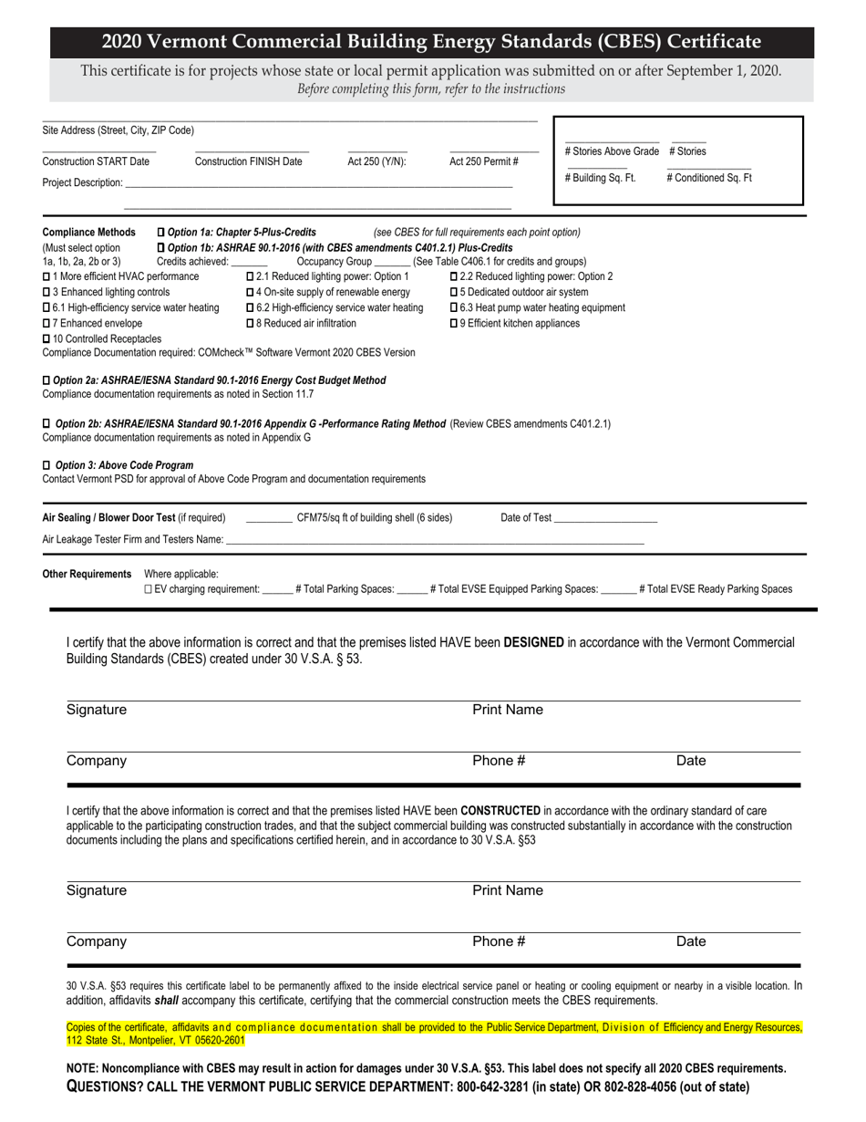 Vermont Vermont Commercial Building Energy Standards Cbes