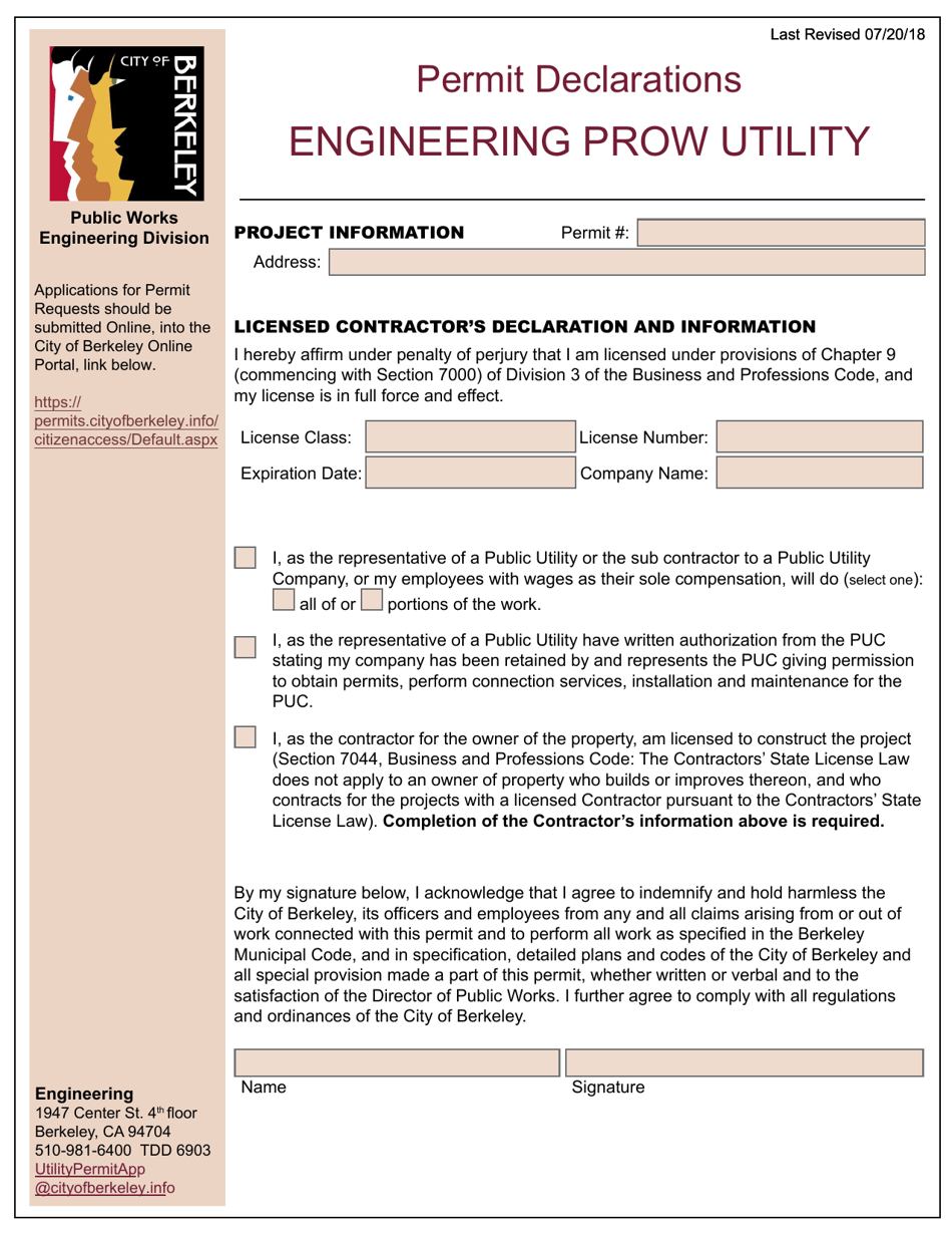 City Of Berkeley California Miscellaneous Prow Utility Engineering