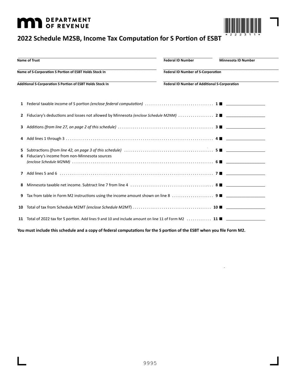 Minnesota Income Tax Computation For S Portion Of Esbt Fill Out