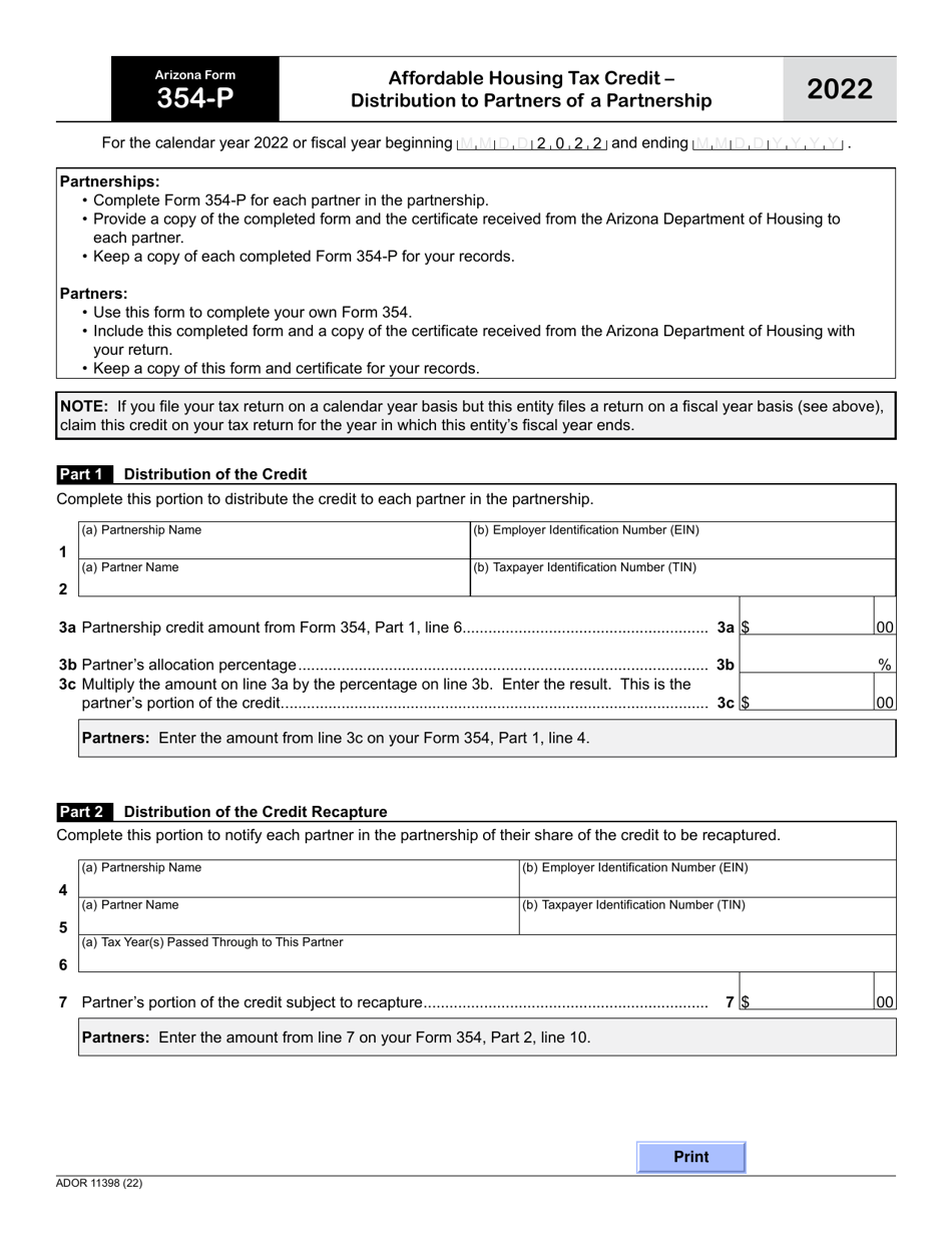 Arizona Form 354 P ADOR11398 2022 Fill Out Sign Online And