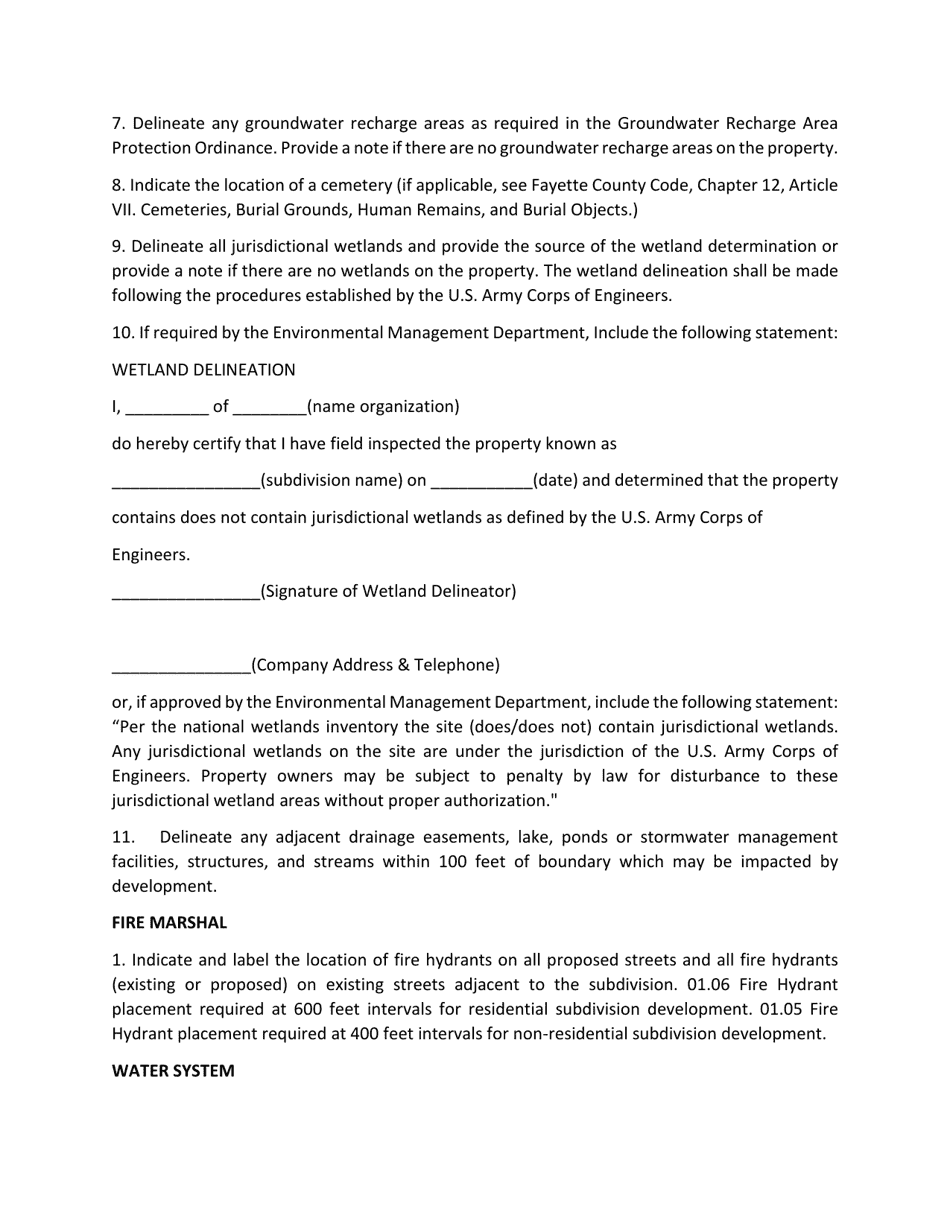 Fayette County Georgia United States Preliminary Plat Checklist