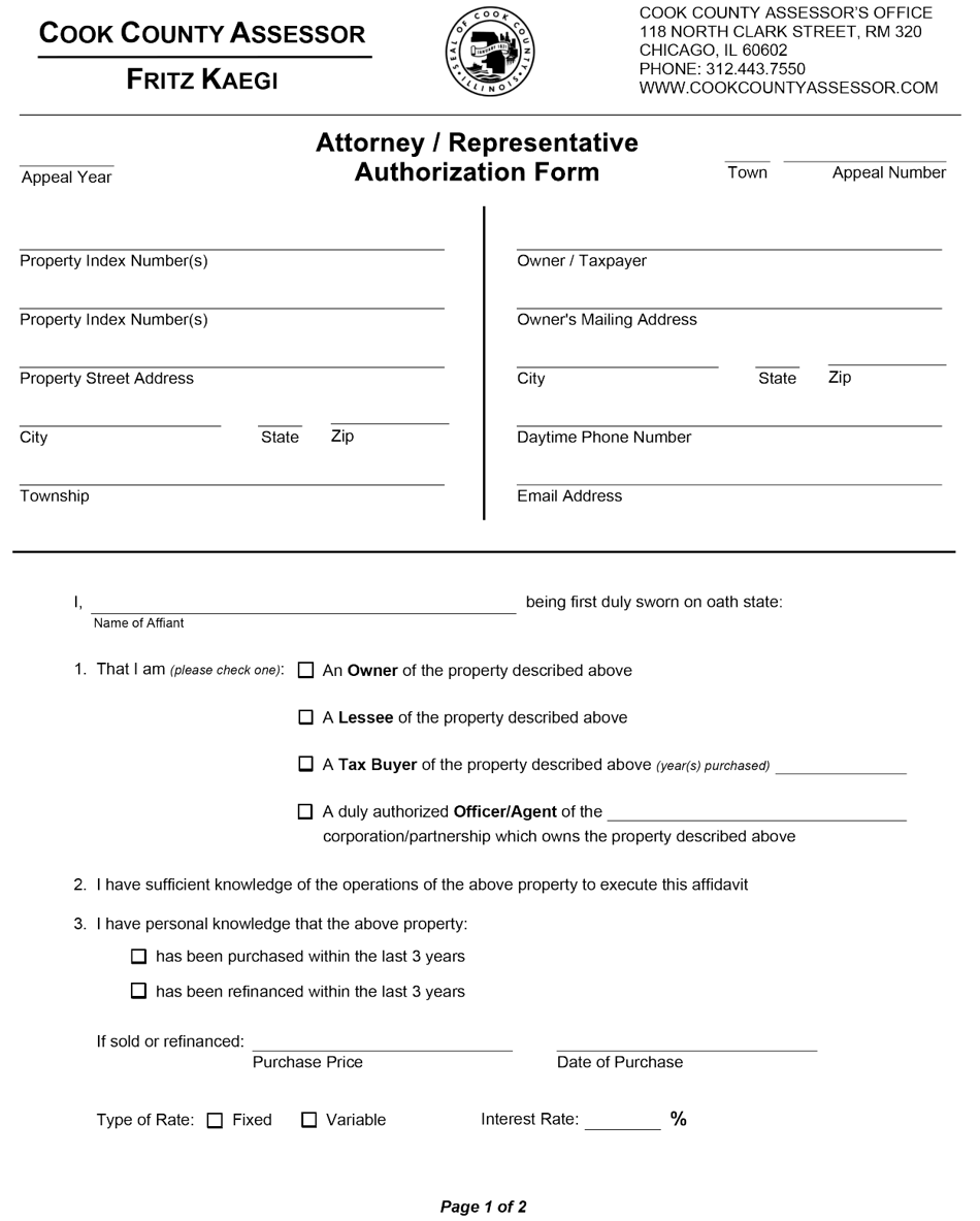 Cook County Illinois Attorney Representative Authorization Form Fill