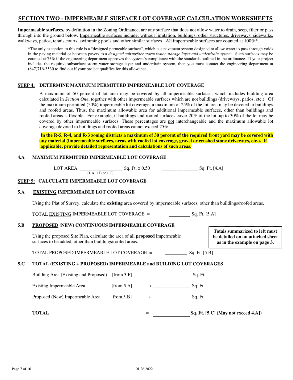 Village Of Winnetka Illinois Zoning Compliance Worksheets Lot Coverage