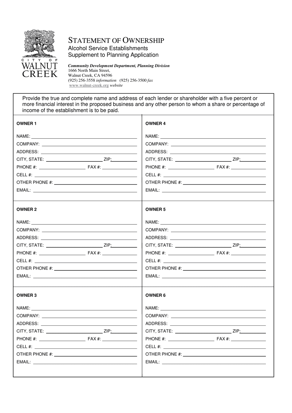 City Of Walnut Creek California Supplement To Planning Application