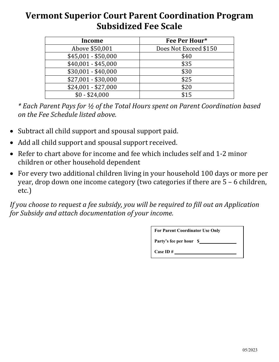 Vermont Application For Parent Coordination Subsidy Fill Out Sign