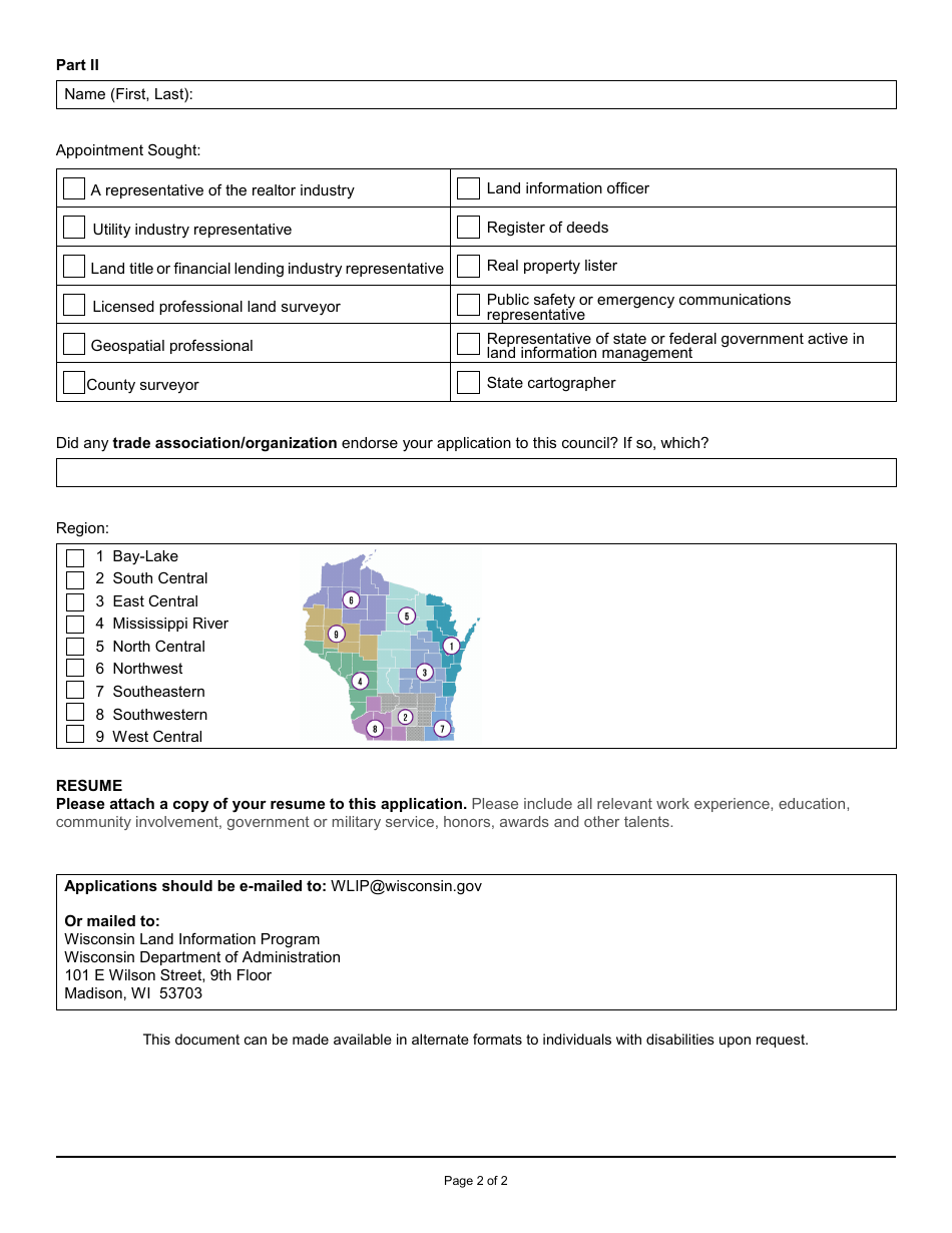 Wisconsin Application For A Wisconsin Land Information Council