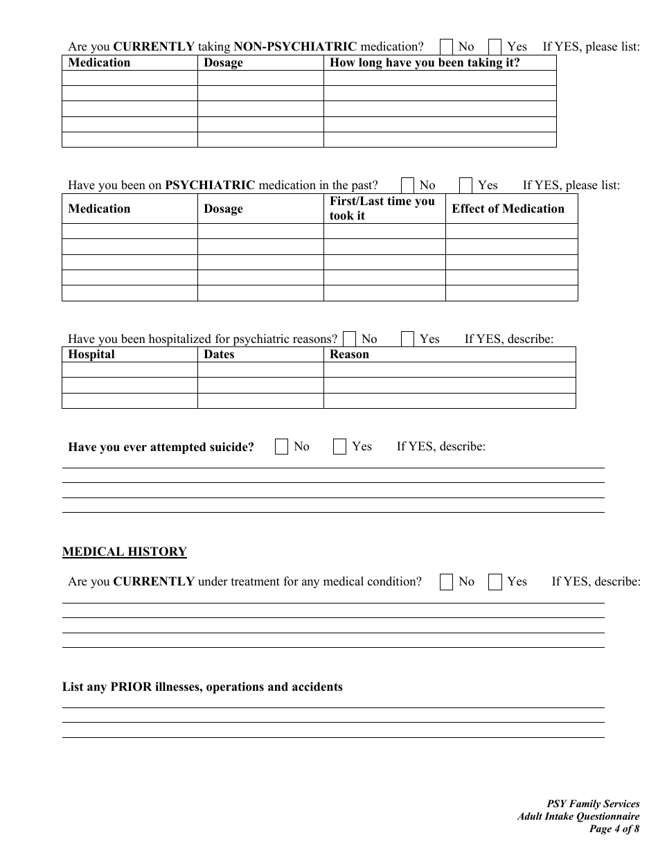 Intake Questionnaire For New Patients Adult Fill Out Sign Online