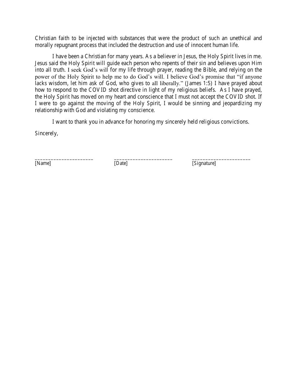 Employee Request For Religious Exemption To Covid Vaccine Fill Out