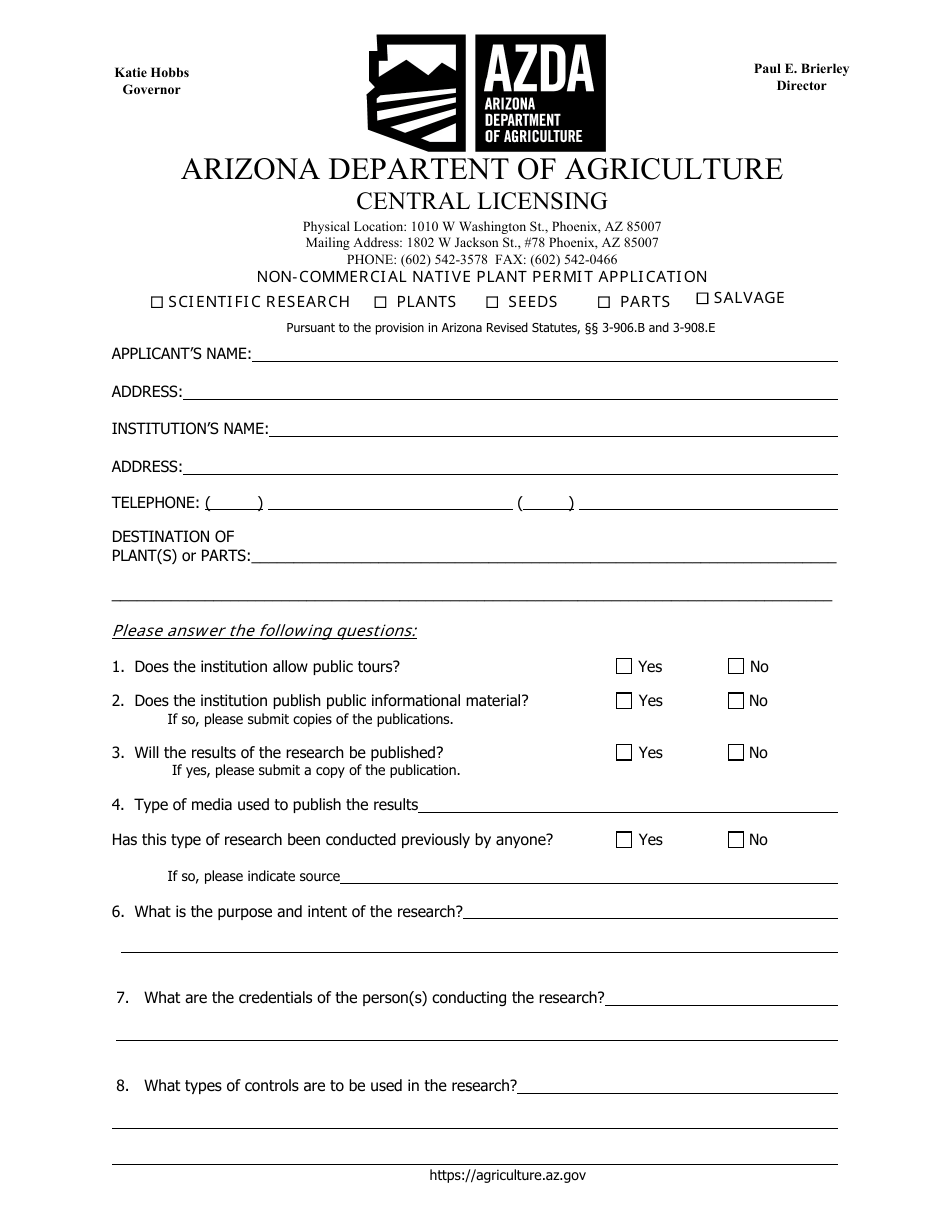 Arizona Non Commercial Native Plant Permit Application Fill Out Sign