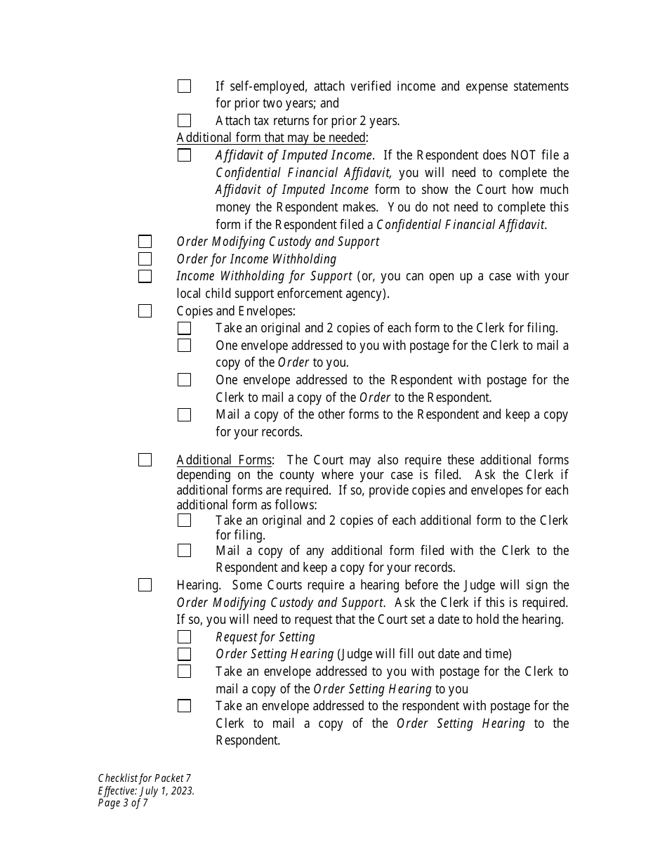 Wyoming Checklist For Packet 7 Petitioner Modification Of Custody