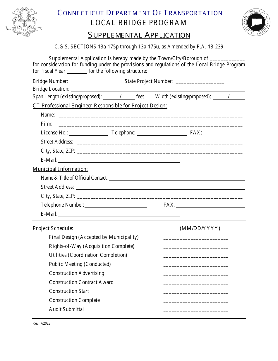 Connecticut Supplemental Application Local Bridge Program Fill Out