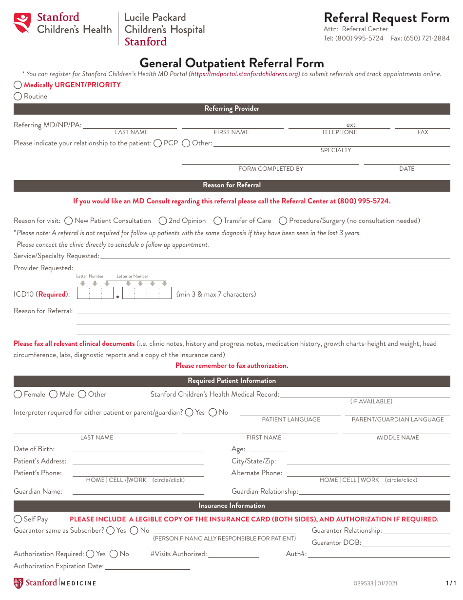 General Outpatient Referral Form Stanford Fill Out Sign Online And