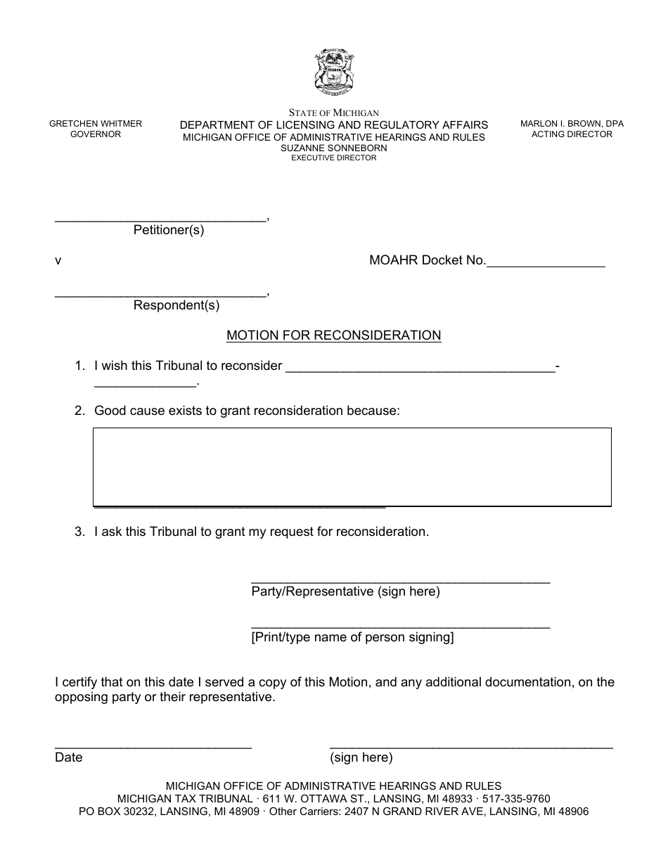 Michigan Motion For Reconsideration Fill Out Sign Online And