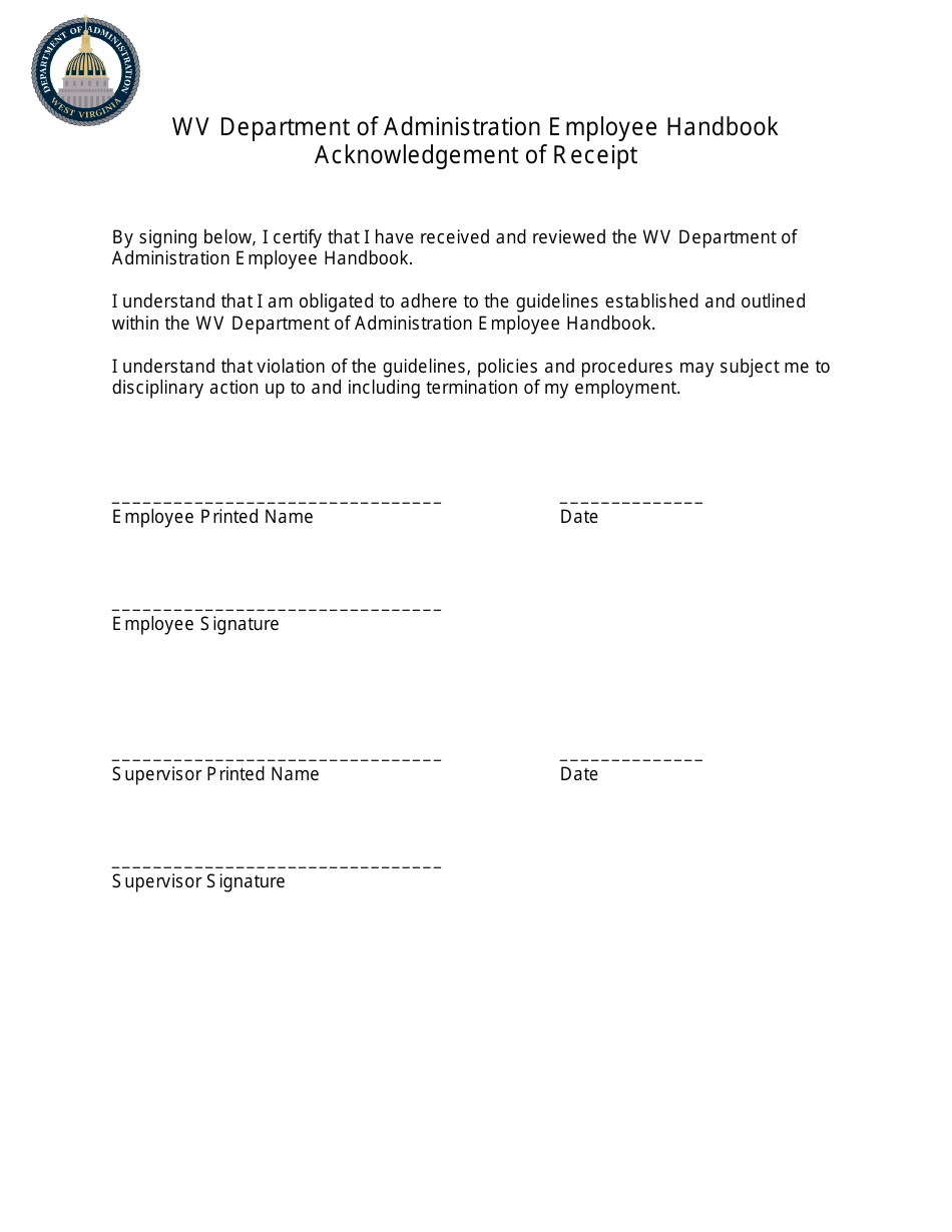 West Virginia Employee Handbook Acknowledgement Of Receipt Fill Out